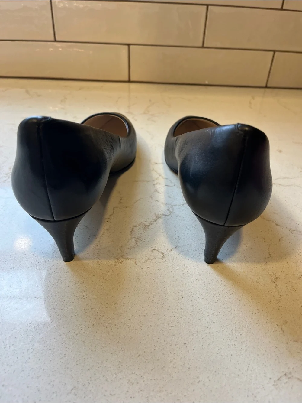 Cole Haan Black Leather Pointed-Toe Kitten Heels